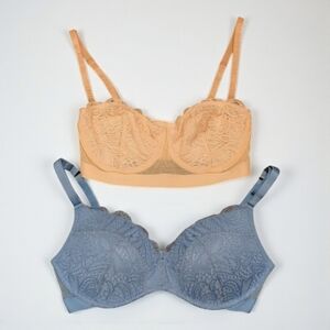 Lively Lace Bras 34D Set of 2 Nude and Blue Neutral Comfy